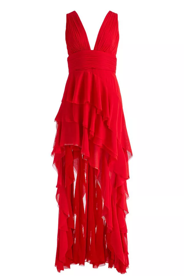 holly low neck asymmetric ruffled maxi dress Holly Low Neck Asymmetric Ruffled Maxi Dress
