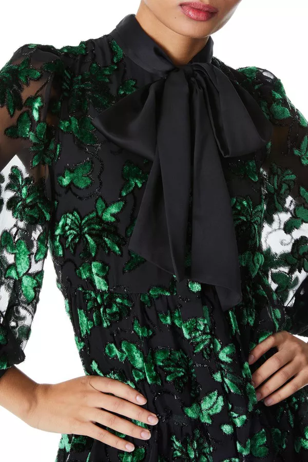 Rowen Bow Neck Blouson Sleeve Tiered Dress by alice + olivia at... Rowen Bow Neck Blouson Sleeve Tiered Dress by alice + olivia at...