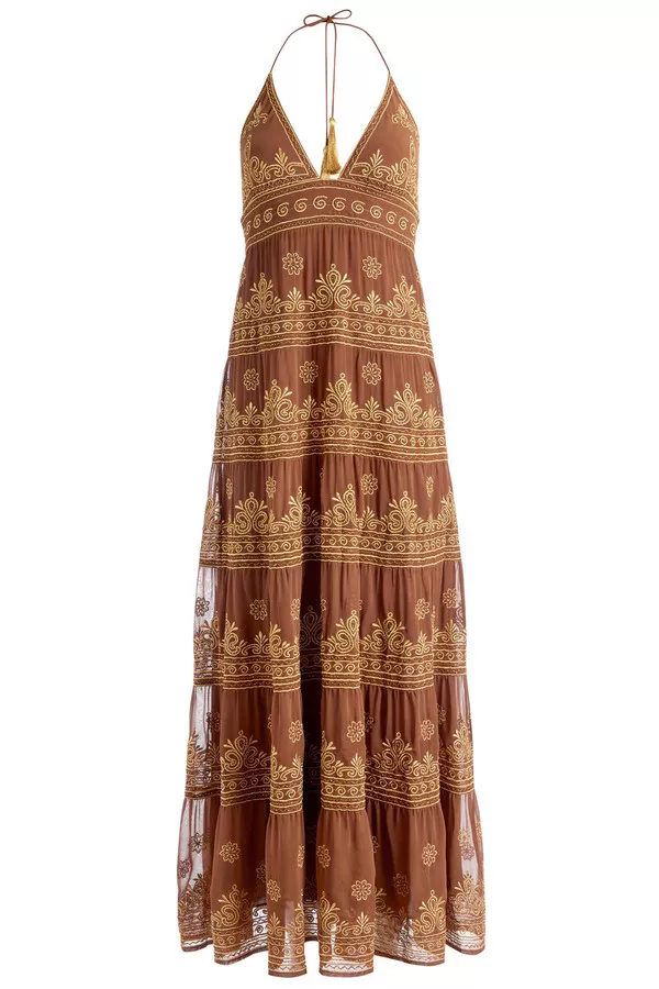 Karolina Embroidered Halter Neck Maxi Dress by alice + olivia at...