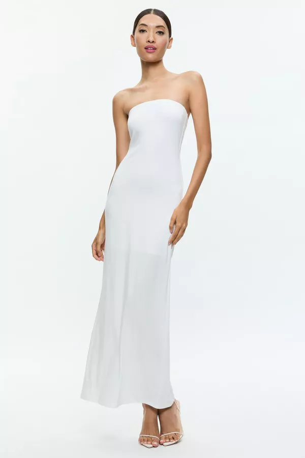 chinese dress ladies Delora Printed Mesh Strapless Midi Dress – VICI