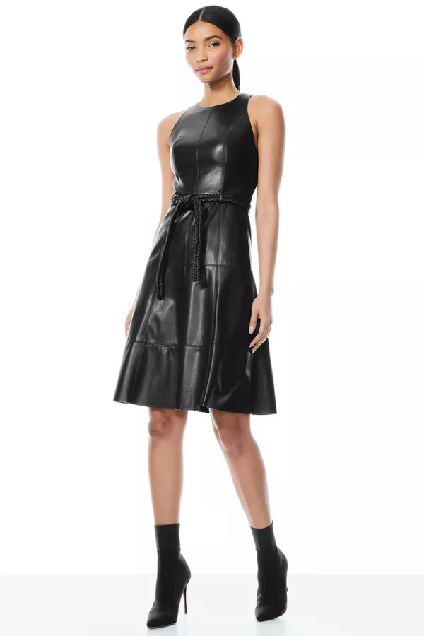 alice and olivia leandra vegan leather dress Alice + Olivia Leandra Faux Leather Sleeveless Dress In Almond - 40% Off