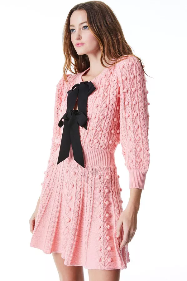 alice and olivia pink sweater dress Alice + Olivia Women's Issa Puff-Sleeve Minidress - Wild Pink Metallic