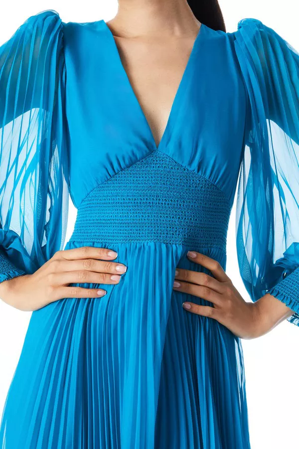 sion sunburst pleated smocked waist midi dress Sunburst Dress