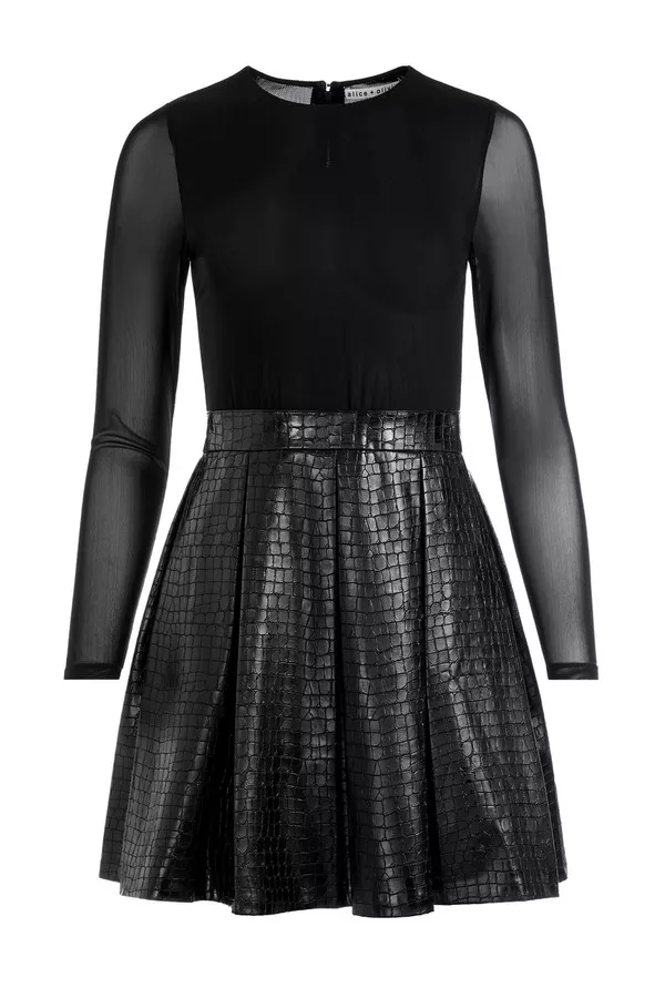 slim fit dress slacks Alice + Olivia Chara Jersey & Faux Leather Mini Dress  Six & Sutton