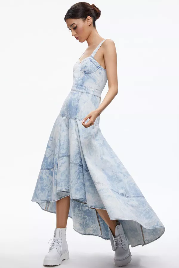 Formal Dresses Denim High Low Dress Donella Denim Bustier High Low Dress By Alice Olivia At THE MILE Formal Dresses Denim High Low Dress Donella Denim Bustier High Low Dress By Alice Olivia At THE MILE