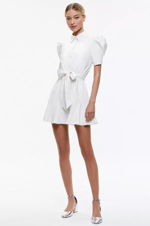 knee length dresses for ladies Prescilla Red Studded Belted Pu Mini Shirt Dress main image 1