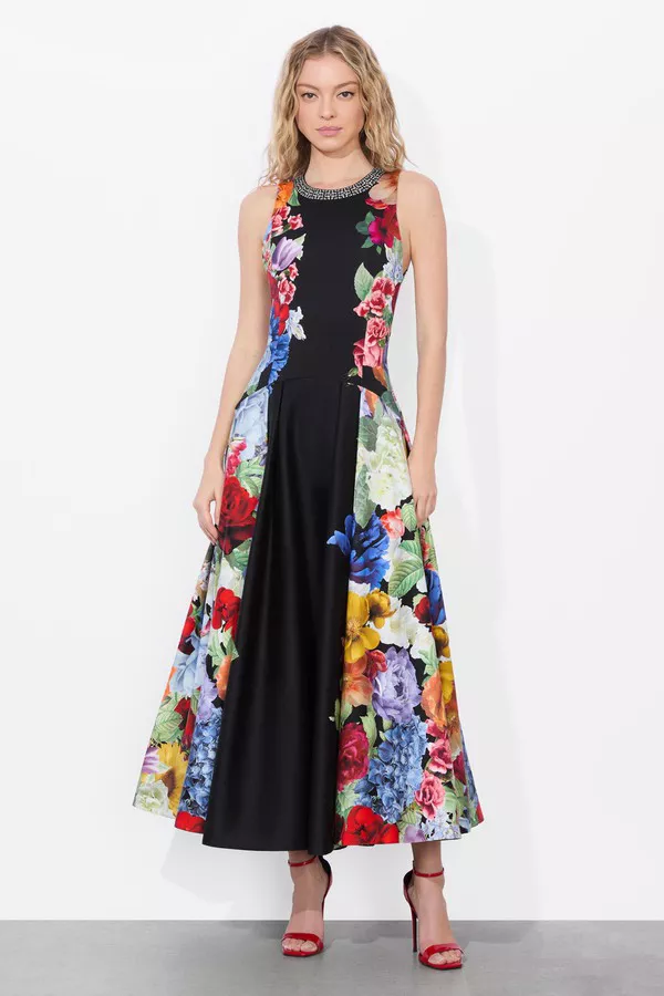 casual floral midi dress for women Cotton Mint Green Floral Midi Sundress with Pockets Mint Green / Large