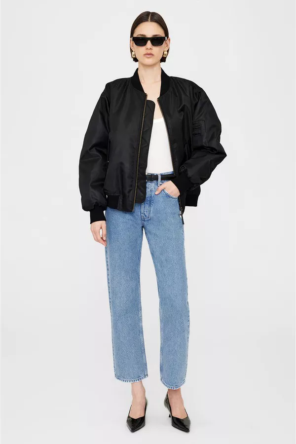 【関税込み】ANINE BING ブラック Leon ボンバージャケット ANINE BING Leon Zipped Bomber Jacket | Black | FARFETCH