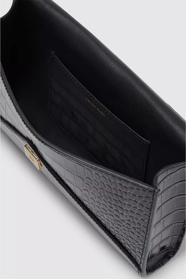 【関税込み】ANINE BING ブラック スモール Elly クラッチバッグ ANINE BING Small Elly Clutch - Black Embossed