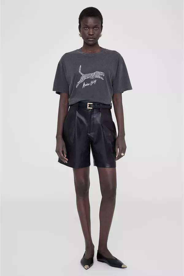 Walker Tee Spotted Leopard - Washed Black by ANINE BING at