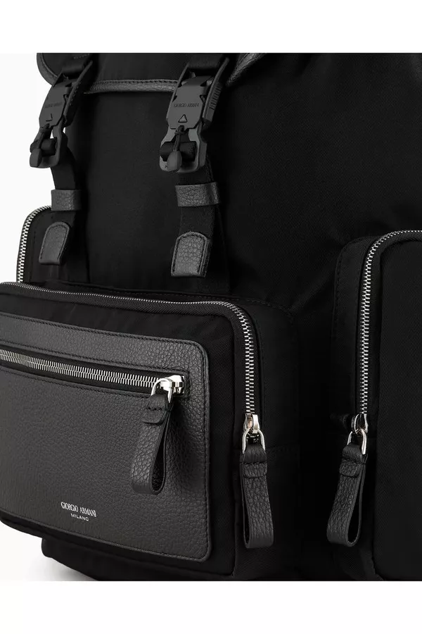 Recycled-Nylon And Pebbled-Leather Backpack Asv by Giorgio