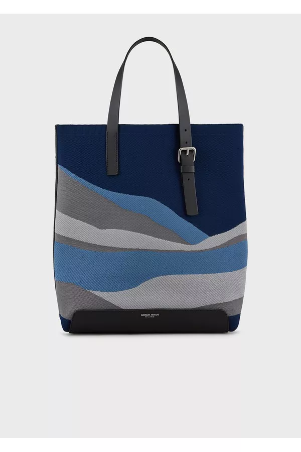 Leather And Jacquard Knit Shopper Bag by Giorgio Armani Men at THE