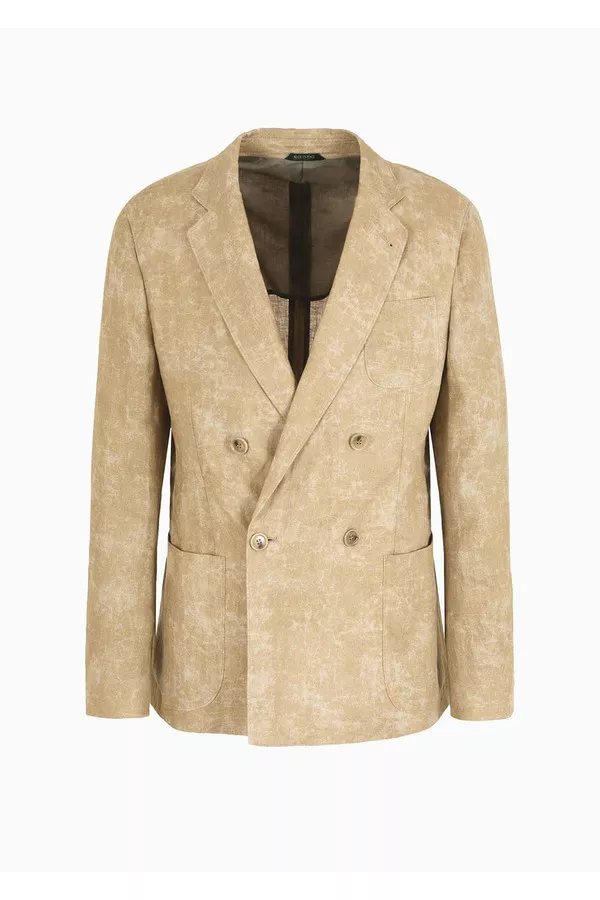 Upton Line Linen Double-Breasted Jacket by Giorgio Armani Men at
