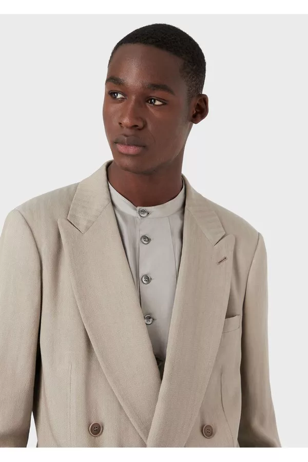 Heritage Line Double-Breasted Suit In Viscose, Linen And Silk