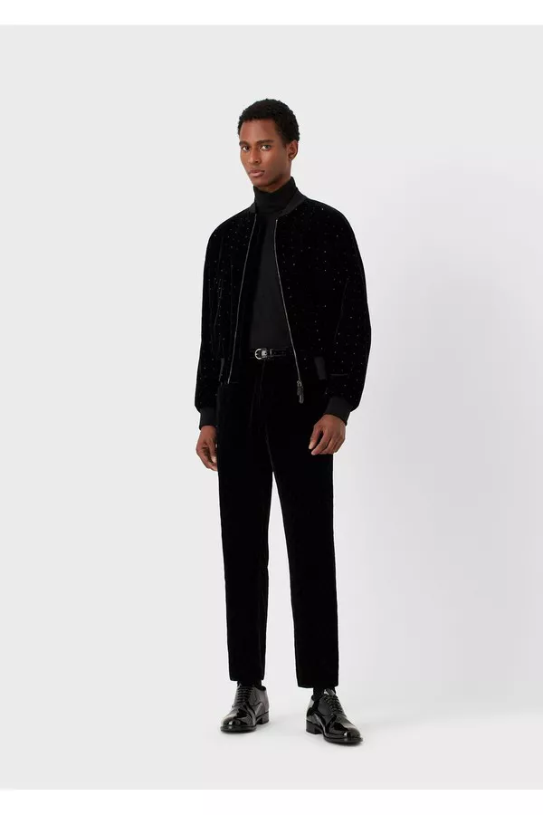 Giorgio'S Velvet Bomber Jacket With Rhinestone Details by Giorgio