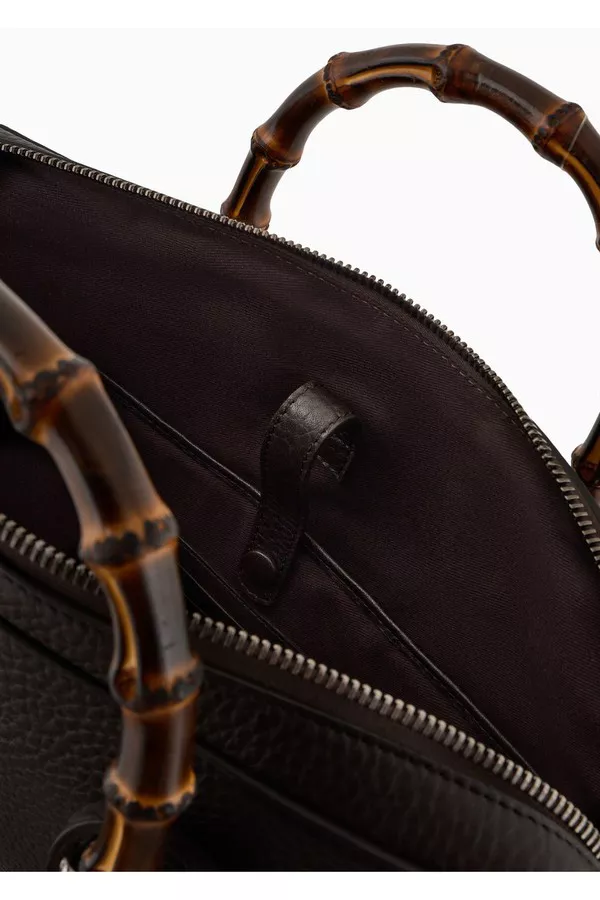 Tumbled Leather Briefcase With Bamboo Handles by Giorgio Armani