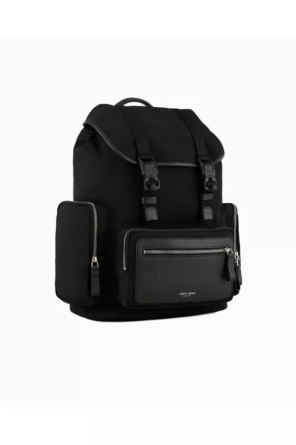 Recycled-Nylon And Pebbled-Leather Backpack Asv by Giorgio