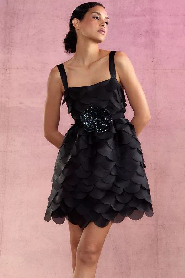 knee length dresses for ladies PETAL JACQUARD MINI DRESS – PatBO main image 1