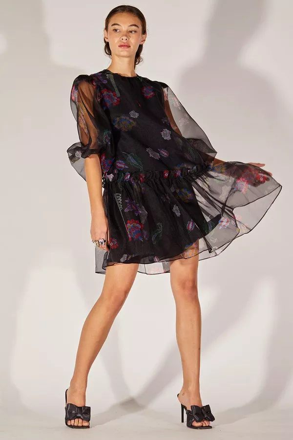 open lace back dress Organza Floral Dress – ZERAC main image 0