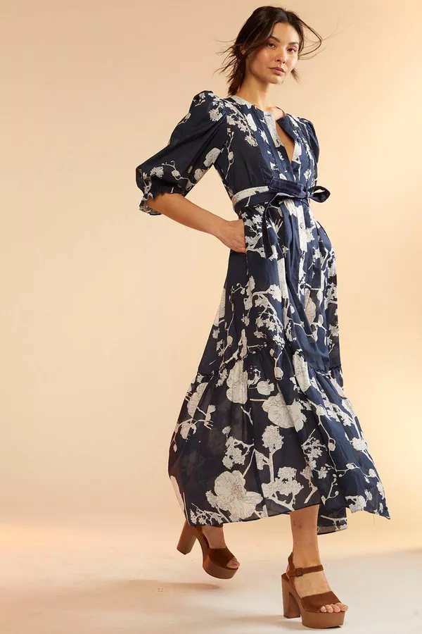 knee length dresses for ladies Clem Floral Maxi Dress in Blue Jay Multi main image 1