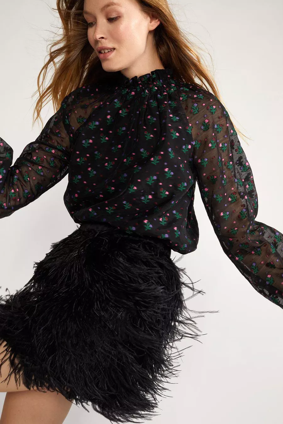 Vera Ostrich Feather Mini Skirt by 