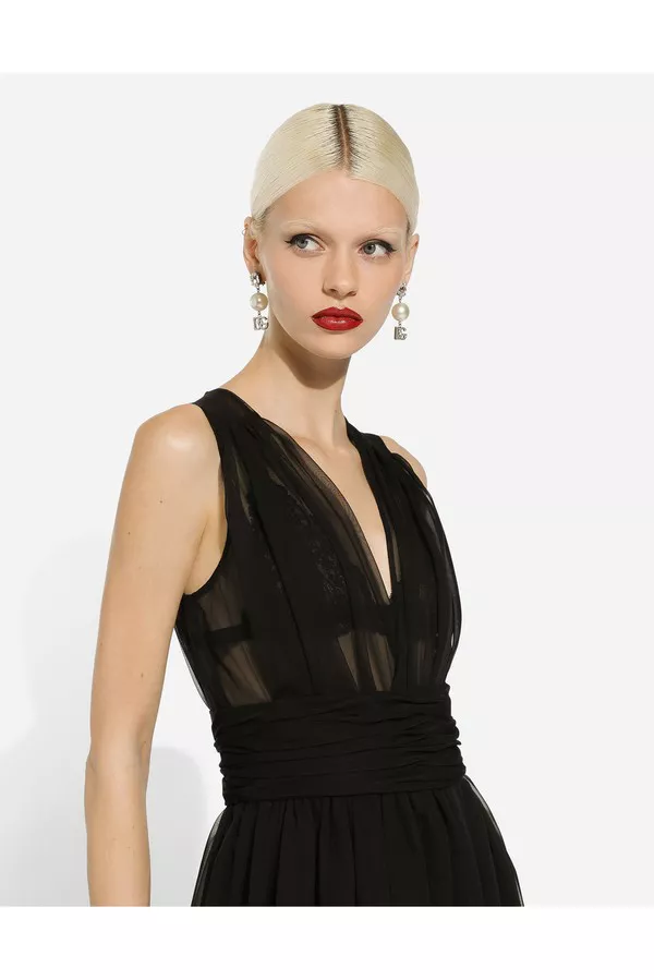Long Chiffon Dress With Draped Belt by Dolce & Gabbana at