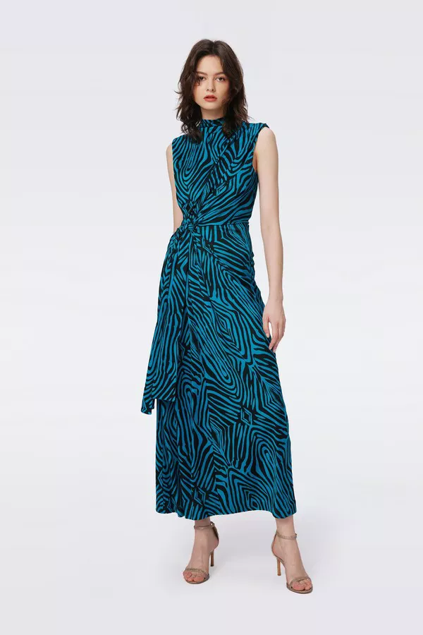 DVF ワンピース Geri zebra-print jersey maxi dress982316 Geri zebra-print jersey maxi dress in blue - Diane Von