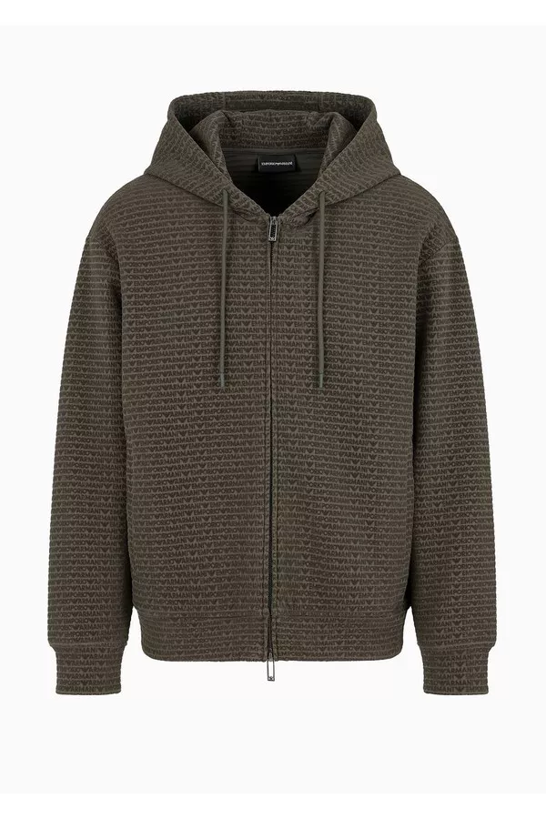 【ORANGESHOP】EMPORIO ARMANI ダブルジップ Double-Jersey Hooded Zip-Up Sweatshirt With All-Over Flocked
