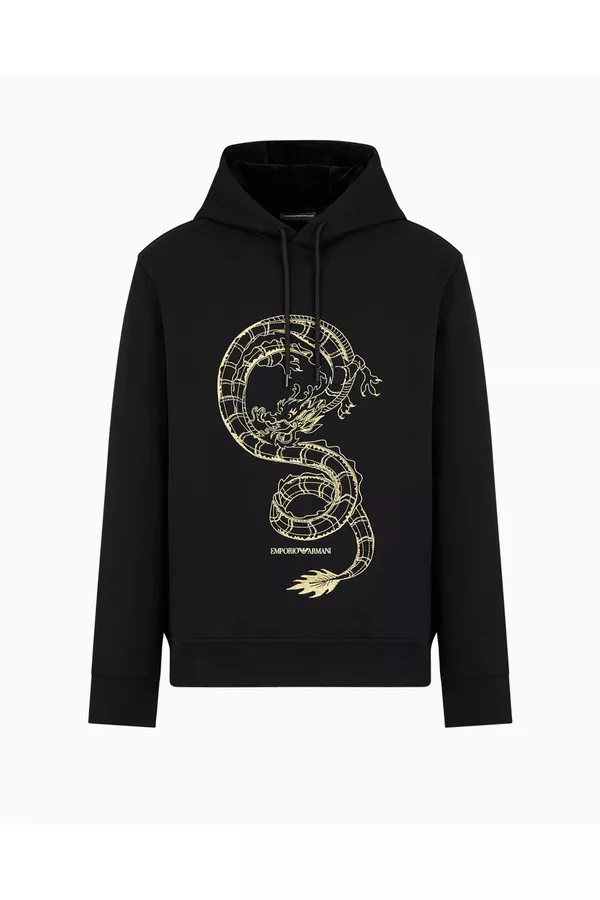 【EMPORIO ARMANI】 ★ Men's Embroidered Drawstring Hoodie ★ EMPORIO ARMANI - Logo Cotton Hoodie Emporio Armani