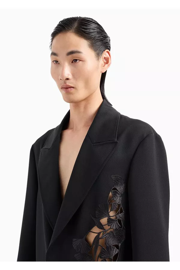 Single-Breasted Coat In Compact Virgin Wool Gabardine With Ginkgo