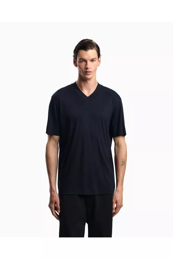 EMPORIO ARMANI Tシャツ マイクロイーグル EM001400-F0085 Modal Jersey V-Neck T-Shirt With Micro Eagle Embroidery by