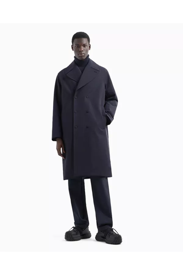 Double-Breasted Soft-Touch Nylon Trench Coat by Emporio Armani Men