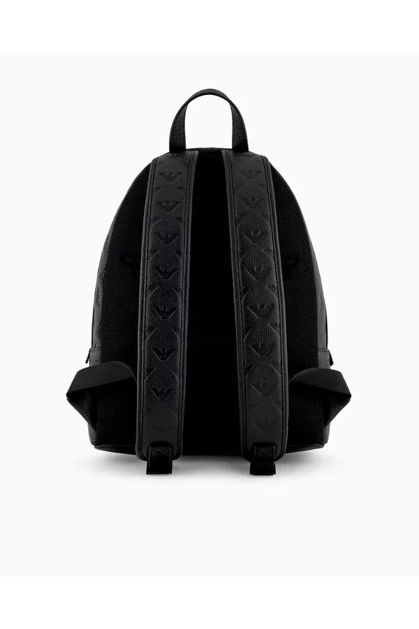 Round Leather Backpack With All-Over Embossed Eagle by