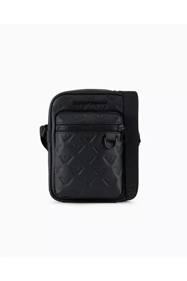 Leather Shoulder Bag With All-Over Embossed Eagle by Emporio