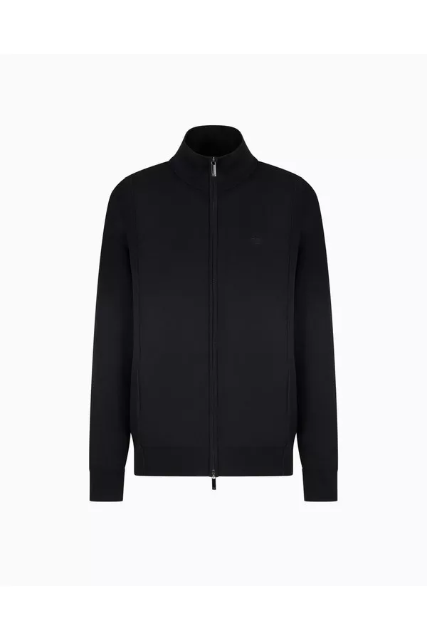 Plain-Knit Full-Zip Cardigan by Emporio Armani Men at THE MILE