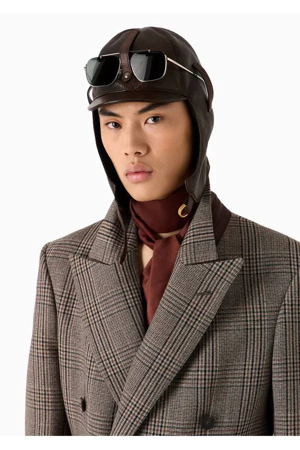 Double-Breasted Long Coat In A Virgin Wool Prince Of Wales Check