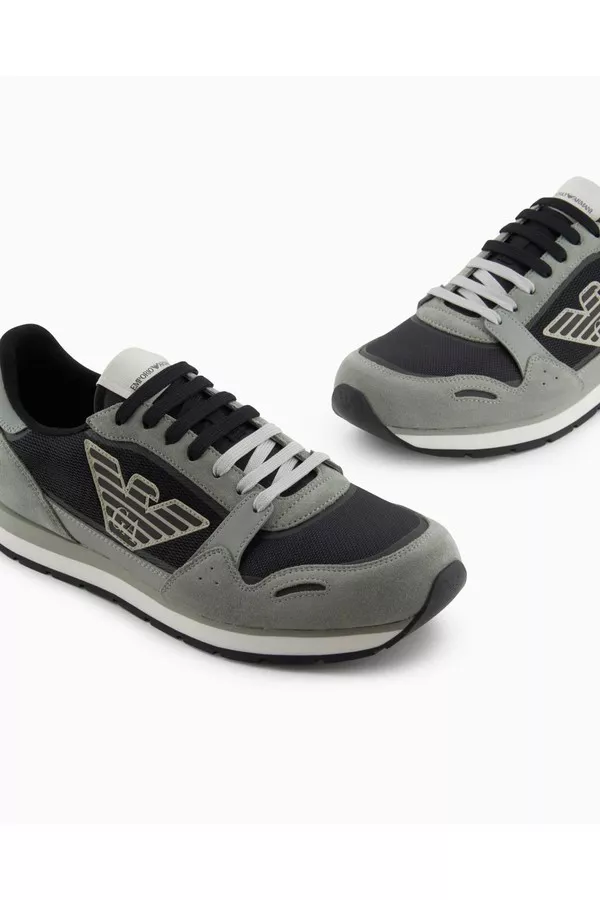Mesh Sneakers With Suede Details And Eagle Patch by Emporio