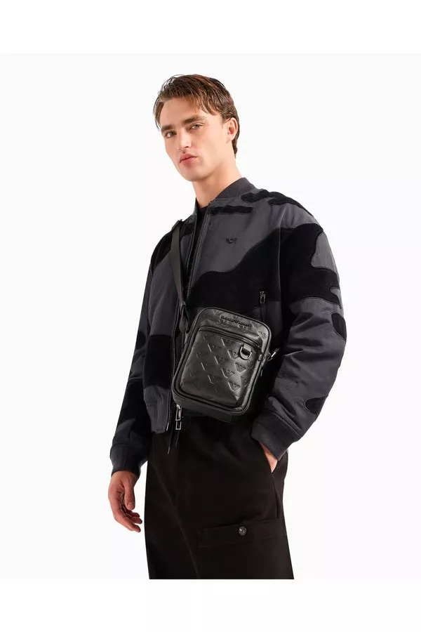 バッグ EMPORIO ARMANI leather shoulder bag Leather Shoulder Bag With All-Over Embossed Eagle by Emporio