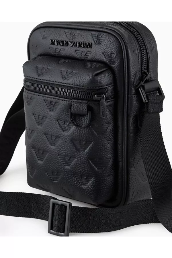 バッグ EMPORIO ARMANI leather shoulder bag Leather Shoulder Bag With All-Over Embossed Eagle by Emporio