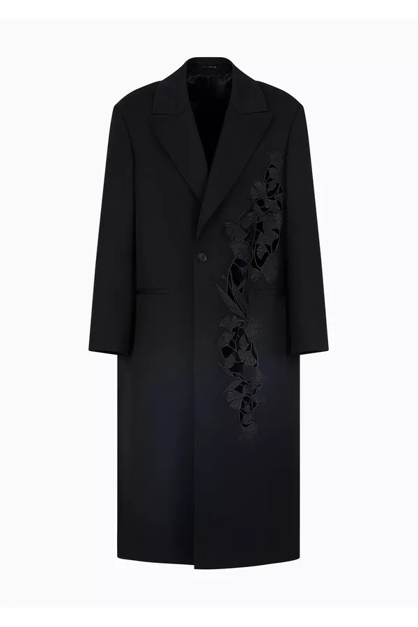 ジャケット・アウター emporio armani wool heavy gabardine coat Single-Breasted Coat In Compact Virgin Wool Gabardine With Ginkgo