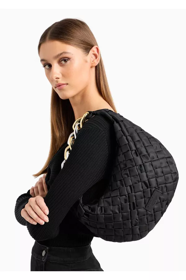 Asv Woven Recycled Nylon Handbag With Chain Handle by Emporio