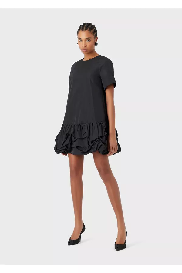 blue dress for baby girl Emporio Armani Black Sheer Sleeve Belted V-Neck Mini Dress – JOHNYCARRIBEAN main image 1