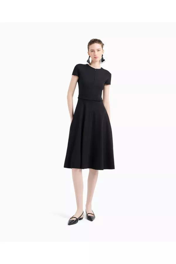 blue dress for baby girl Emporio Armani Black Sheer Sleeve Belted V-Neck Mini Dress – JOHNYCARRIBEAN main image 0