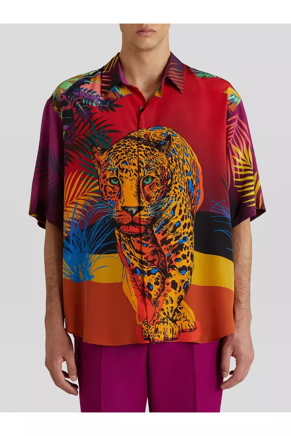 Tシャツ・カットソー ETRO SS23 SILK SHIRT (12401_47150600) Short-Sleeved Printed Silk Shirt by Etro at THE MILE