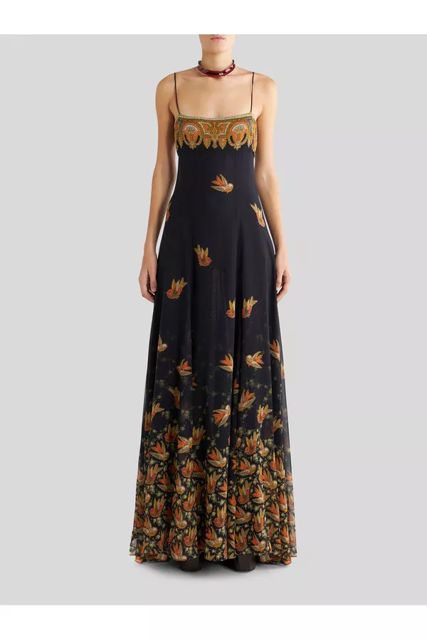 Long Chiffon Dress With Birds by Etro at THE MILE