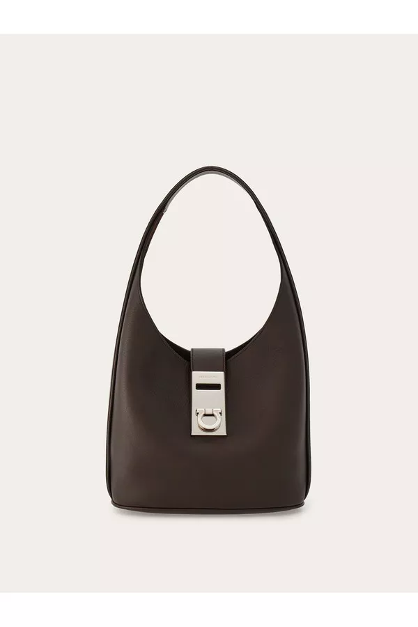 【SALVATORE FERRAGAMO】BUCKLE HOBO BAG Ferragamo Hobo Gancini-Buckle Shoulder Bag In Black - 30