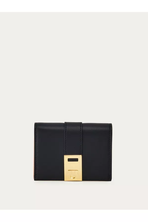 ★FERRAGAMO★ Hug Compact Two-Tone Wallet Black Nylon Pink 2 Hug Compact Two-Tone Wallet by FERRAGAMO at THE MILE