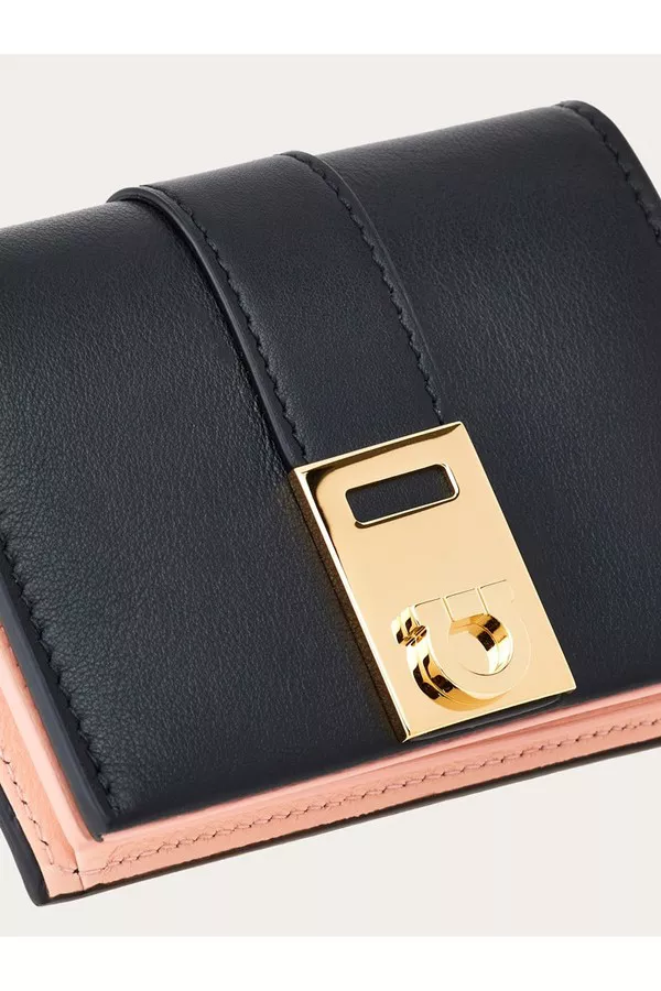 ★FERRAGAMO★ Hug Compact Two-Tone Wallet Black Nylon Pink 2 Hug Compact Two-Tone Wallet by FERRAGAMO at THE MILE