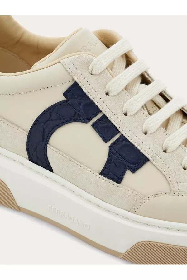 SALVATORE FERRAGAMO カンチニ アウトライン L トトハック Low Top Sneaker With Gancini Outline by FERRAGAMO at THE MILE
