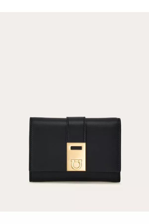 ■FERRAGAMO■ Hug Compact Two-Tone Wallet Black Nylon Pink 2 Hug compact two-tone wallet - Women | Ferragamo